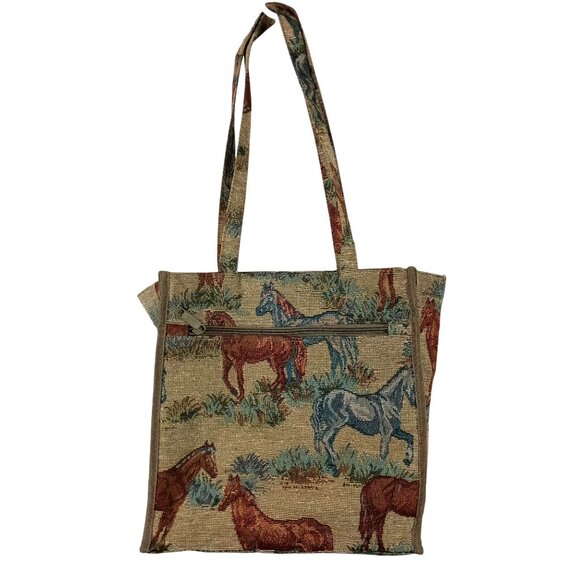 Jade Canvas Tapestry Equestrian Tote Bag Horse Print Durable Handbag DEFECT - Picture 1 of 15